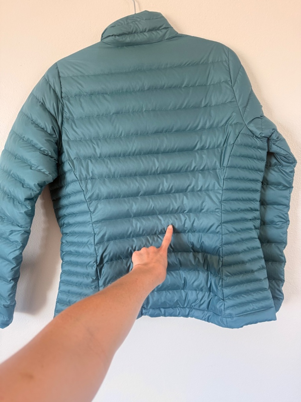Patagonia Goose Down Sweater Puffer Jacket Teal/peach women's Large - Picture 9 of 10
